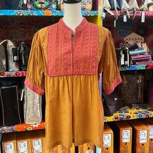 Sister Mary Sandy 3/4 Sleeve NWT Embroidered Orange and Pink Boho Top.